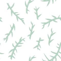 Obraz premium Seamless abstract botanical pattern. Simple background with green, white texture. Digital brush strokes. Plants. Design for textile fabrics, wrapping paper, background, wallpaper, cover.