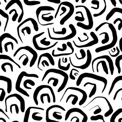 Seamless abstract textured pattern. Simple background black,  white. Squares, lines. Digital brush strokes. Design for textile fabrics, wrapping paper, background, wallpaper, cover.