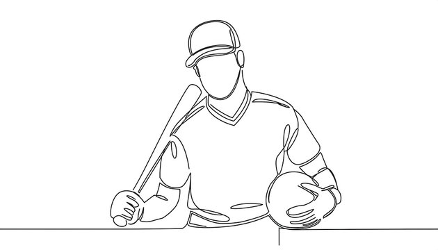 recommend clip art: One line drawing and continue for the sport, Baseball  on digital art concept, Generative AI.
