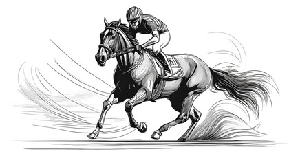 Obraz premium Abstract One line drawing and continue for the sport, Horse Racing on digital art concept, Generative AI.