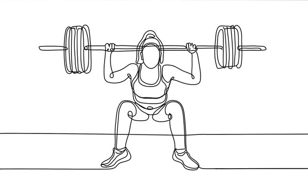 recommend clip art: One line drawing and continue for the sport, Weightlifting on digital art concept, Generative AI.