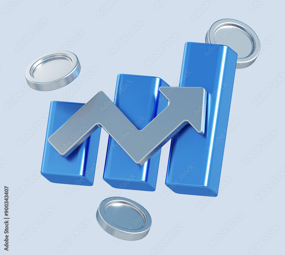 Poster 3d rendering of growing diagram. stylized simple 3d icon of chart with money. 3d illustration for bu