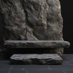 Minimalist Stone Display with Rugged Background