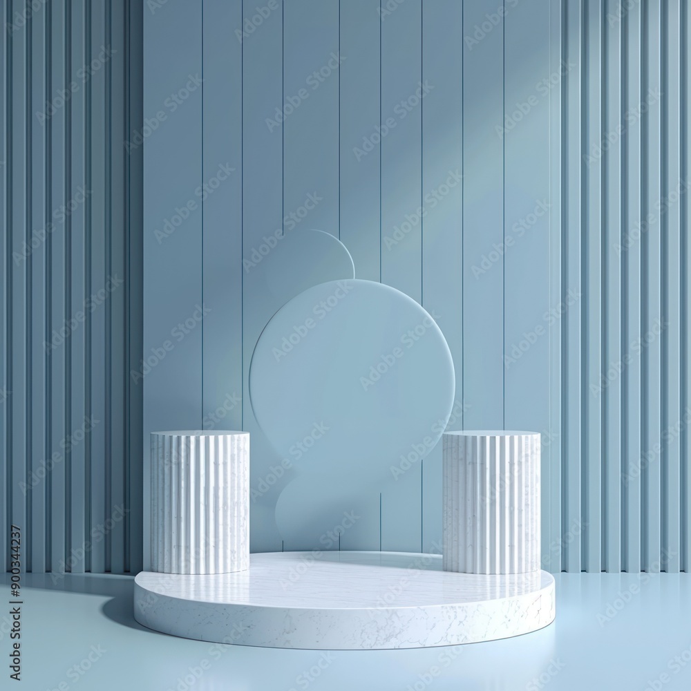 Poster minimalist display setup with marble columns