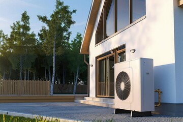 Air source heat pump installed in residential building.