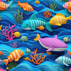Naklejka premium 3D Cartoon Under the Sea with Fish and Coral