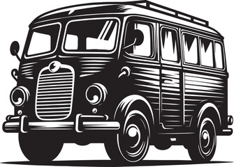 Vintage Cargo Van silhouette flat vector illustration isolated on a white background