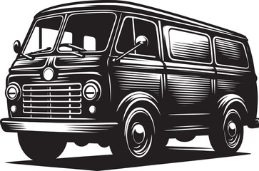 Vintage Cargo Van silhouette flat vector illustration isolated on a white background