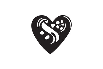 A black and white heart with a musical note