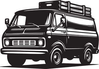 Vintage Cargo Van silhouette flat vector illustration isolated on a white background