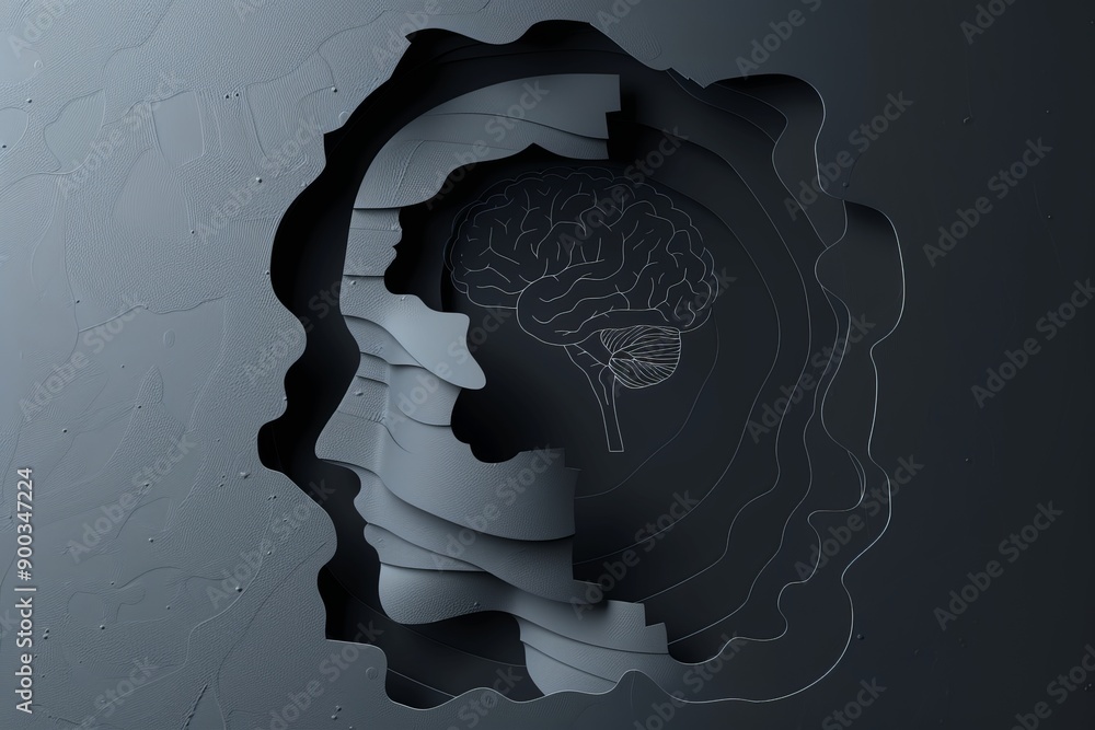 Aufkleber dark abstract layered human head with brain illustrating depth and complexity