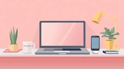 Designer's Minimalist Work Desk Setup with Laptop and Accessories
