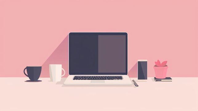 Designer's Minimalist Work Desk Setup with Laptop and Accessories