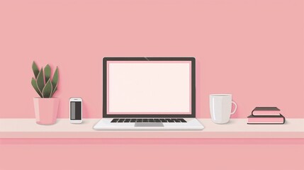 Designer's Minimalist Work Desk Setup with Laptop and Accessories