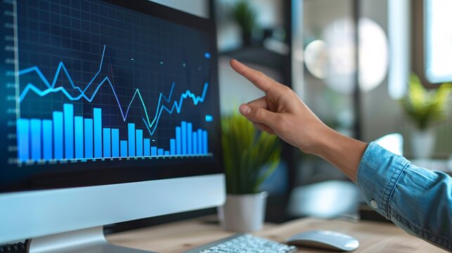 Analyst Pointing Towards Graph on Computer Screen to Explain Trend