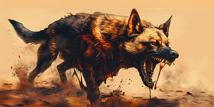 Illustration of an aggressive dog with rabies