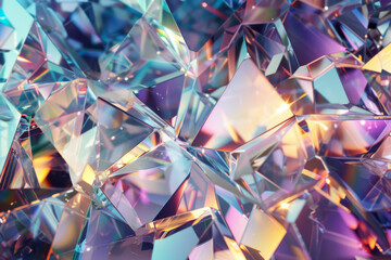 A closeup of iridescent crystal fragments showcasing their intricate facets and vibrant colors