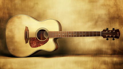 acoustic guitar isolated on white, Classic acoustic guitar, beige-toned background, hobby, Playing an instrument