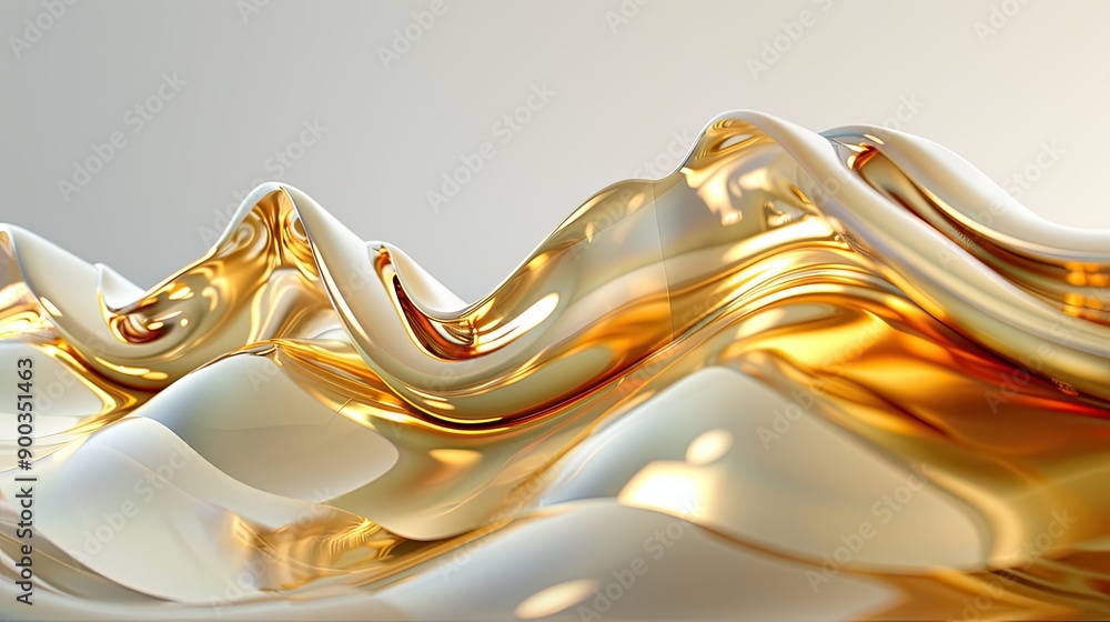 Poster dynamic 3d golden wave on a soft abstract light background, ideal for creating sophisticated and ele