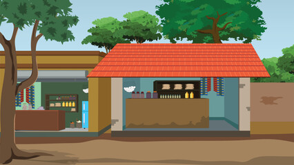 Village grocery market. Asian market background design. Indian village shop vector design