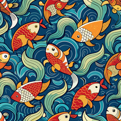Seamless Vector Background of Chinese Koi Fish Patterns. Perfect for: Traditional Festivals, Cultural Events, Decorative Projects