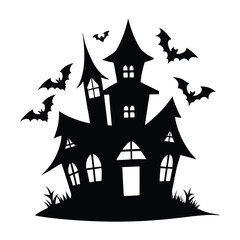 Discover a chilling vector illustration of a haunted house silhouette, perfect for Halloween projects. This eerie scene features a ghostly mansion, ideal for adding a spooky touch to your designs.