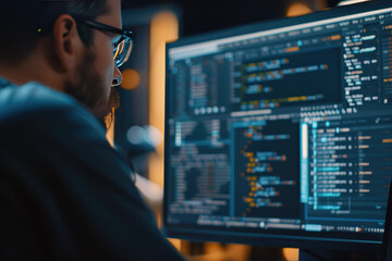 Programmer working on software project with code and debugging tools open