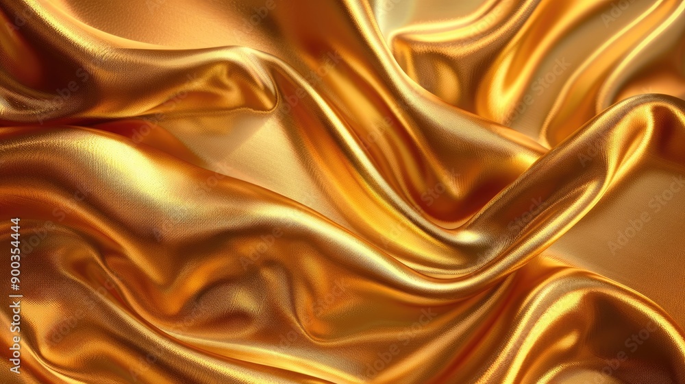 Poster luxury golden silk background with flowing waves and light effects, ideal for abstract design elemen