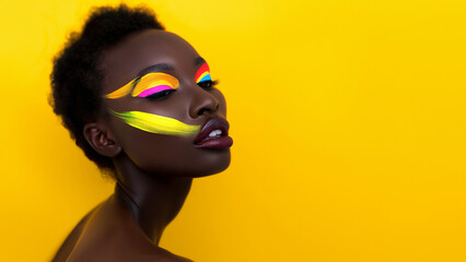 Schöne Gesichtsaufnahme mit Farben eines Modells im künstlerischen Farbenfrohen Stil