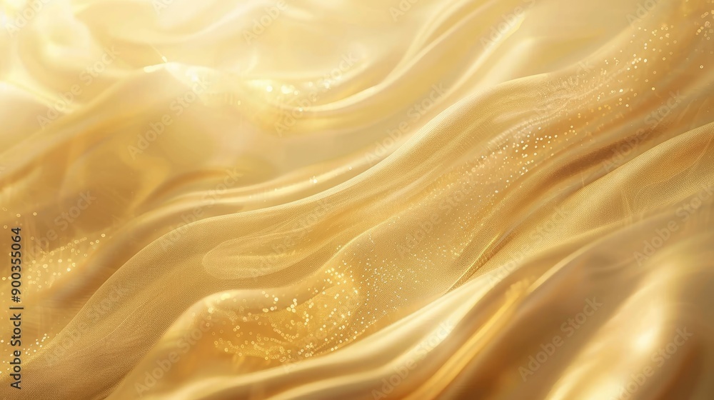 Poster silky golden background with light effects and flowing waves, ideal for creating luxurious abstract 