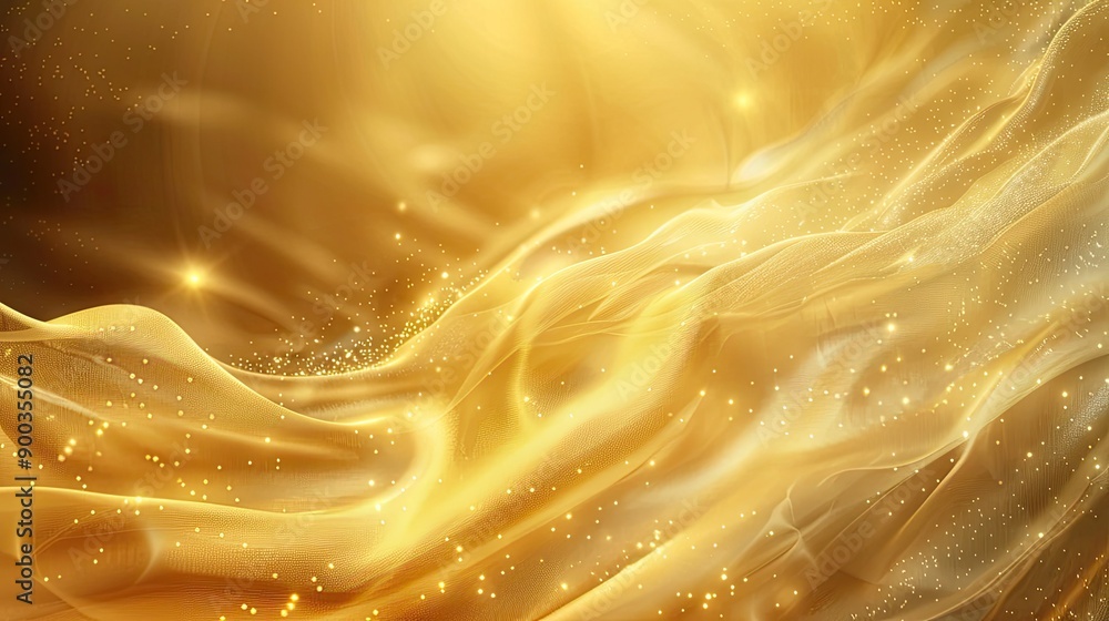 Poster silky golden background with light effects and flowing waves, ideal for creating luxurious abstract 