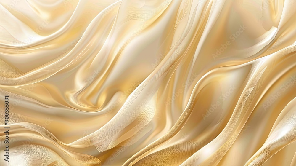 Poster silky golden background with light effects and flowing waves, ideal for creating luxurious abstract 
