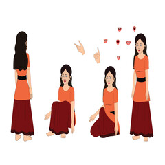 Indian Girl cartoon character set. The girl character design fully customizable. moral stories for the best cartoon character. the character best for your animation videos.