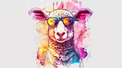 A cartoon style животное wearing sunglasses with a happy expression is depicted in a colorful ink painting style against a white background with clean lines and simple strokes. Generated AI
