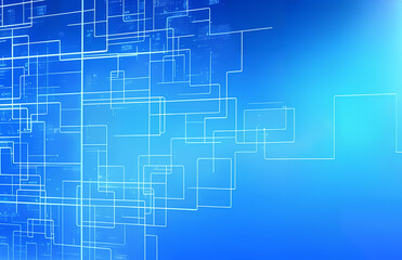 Obraz premium Background of abstract technological connectivity. Blue shapes. Hi-tech computer digital technology concept. Abstract technology communication. Neon glowing lines.