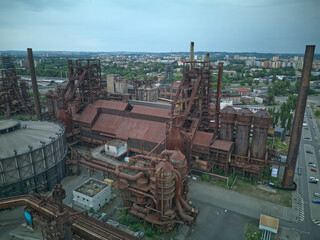 Aerial view of abandoned steel mill in Ostrava, Moravian-Silesian Region, Czech Republic.