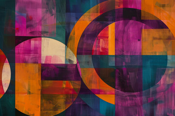 Fototapeta premium A vibrant abstract painting featuring geometric shapes and bold colors