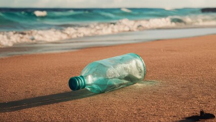 Obraz premium Plastic bottle in the sea sand