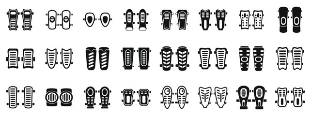 Shin Guards icons set. Football soccer protective gear shin guards icons set in simple style
