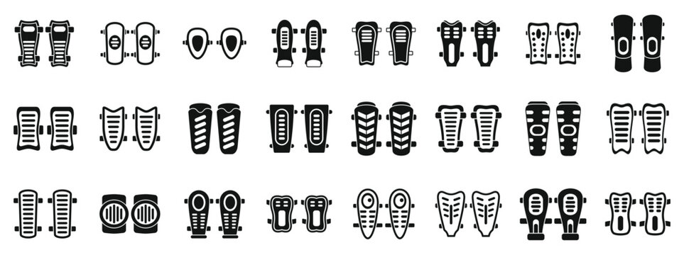 Shin Guards icons set. Football soccer protective gear shin guards icons set in simple style