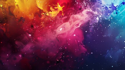 Abstract colorful nebula background with vibrant swirls and bursts of color.