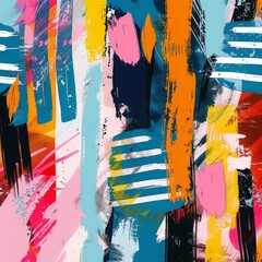 Abstract colorful paint strokes and stripes create a vibrant and energetic pattern.