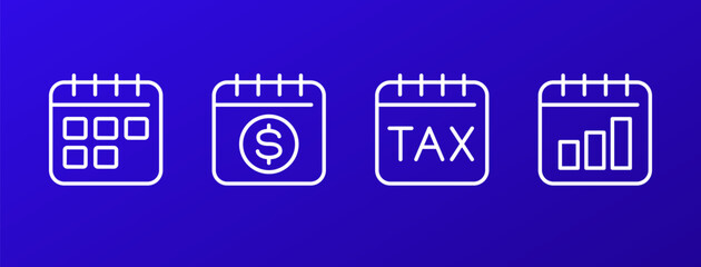 calendar and schedule, tax day line icons, vector set