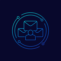 email marketing icon with user, linear design
