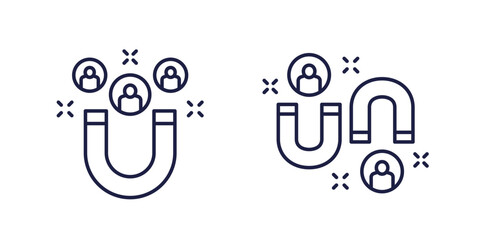 customer retention or attraction line icons with magnet