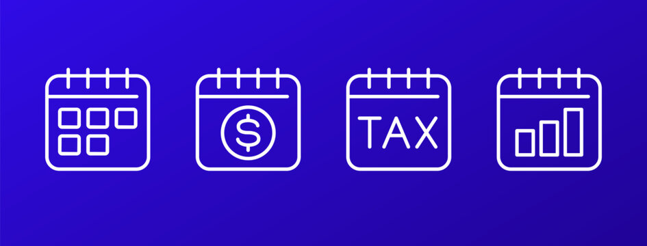 calendar and schedule, tax day line icons, vector set