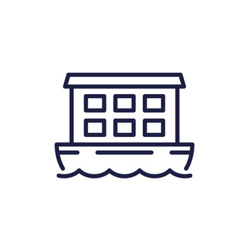 recommend clip art: houseboat in water icon, floating house line vector