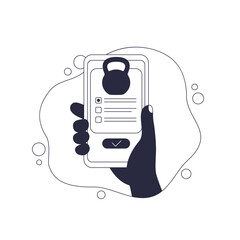 workout or training app vector icon with smart phone in hand