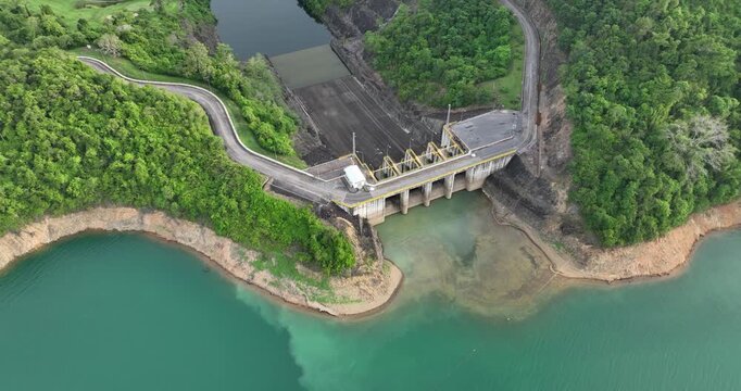 Rajjaprabha Dam or Cheow Lan Dam a multi purpose dam in Ban Cheow Lan, Tambon Khao Phang, Ban Ta Khun District, Surat Thani Province. Aerial view