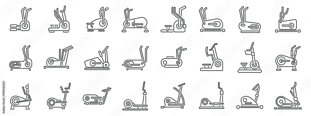 Poster elliptical machine icons set. set of elliptical trainers is showing different types of cross trainer